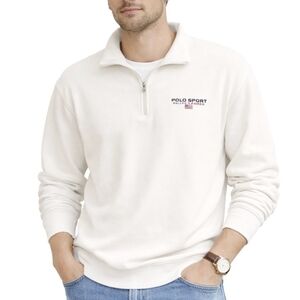 Vintage Polo Sport Ralph Lauren Quarter Zip Pullover 90s Off White Cotton M